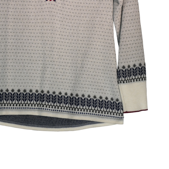 Eddie Bauer Sweater Women Large Ivory Blue Fair Isle 1/2 Zip Ski Holiday Party - Picture 4 of 8